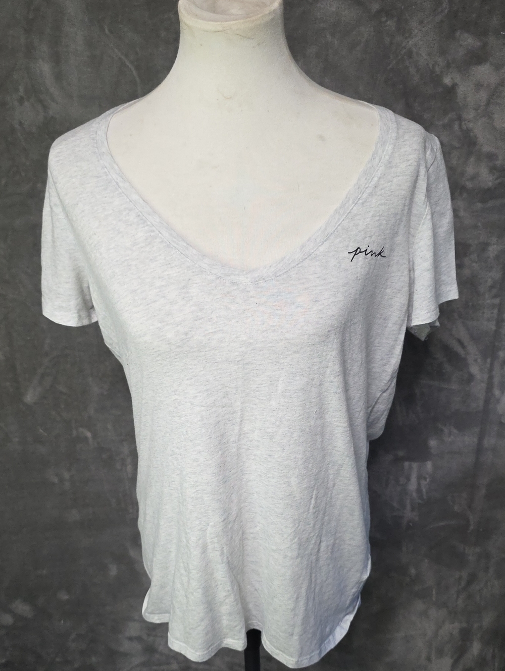 PINK Victoria's Secret Light Gray V-Neck Tee with Script Logo